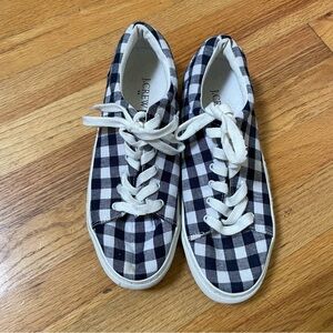 J Crew Navy and white Gingham sneakers 8.5